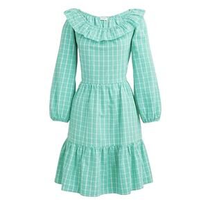J. Crew Teal Seersucker Plaid Ruffle Mini Dress Size 8